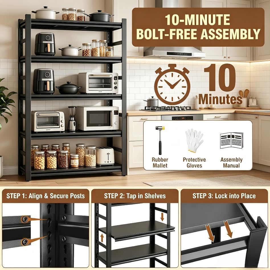 4-Tier Kitchen Storage Shelves, 63" Adjustable Metal Shelving Unit