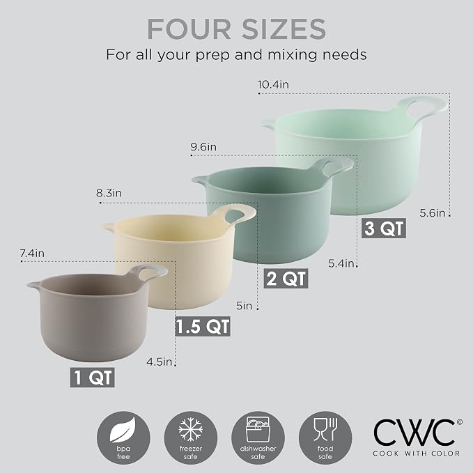 COOK WITH COLOR Nesting Plastic Mixing Bowl Set with Pour Spouts and Handles - Image 4