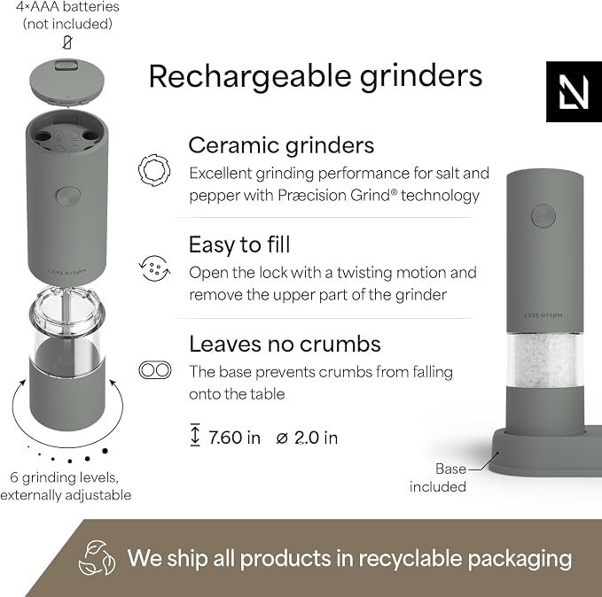 LARS NYSØM Electric Salt and Pepper Grinder Set I Automatic Salt and Pepper - Image 4