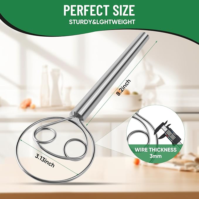 Danish Dough Whisk Stainless Steel Hook Dutch Bread Mixer Hand Tool - Image 3