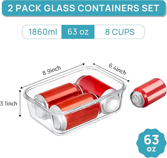 Vtopmart 2Pack 1860ml/63oz Large Glass Storage Containers - Image 2