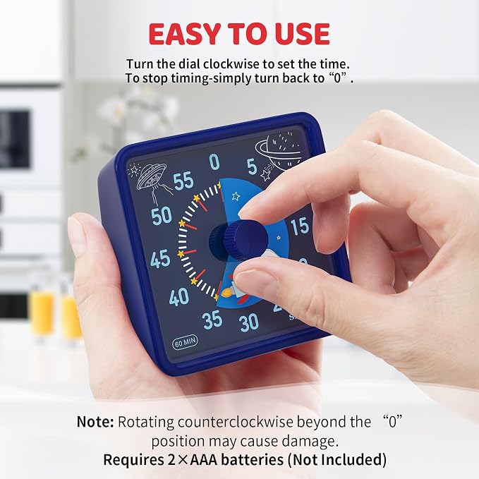 Secura 60-Minute Visual Timer for Kids, Time Clocks, Countdown Timer for Office - Image 3