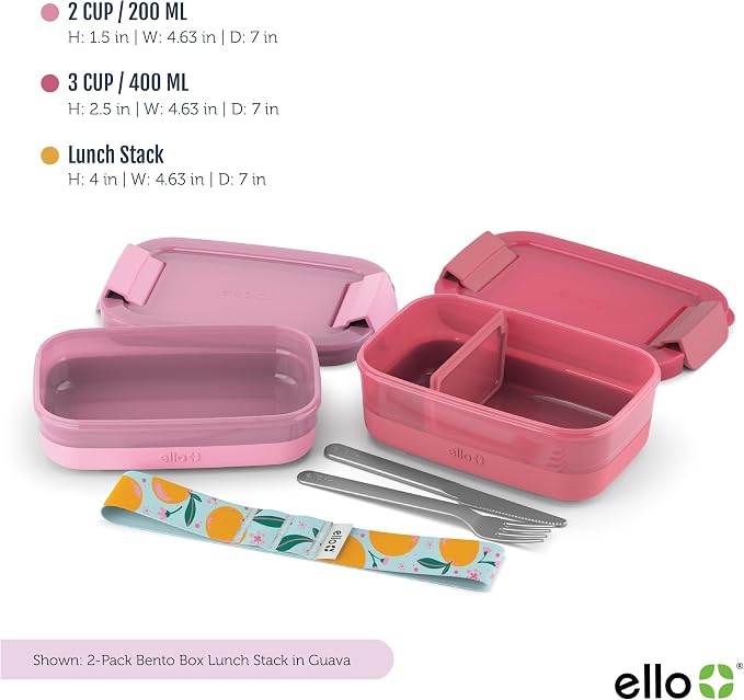 Ello 2-Pack Lunch Stack Plastic Food Storage Container Bento Box - Image 4