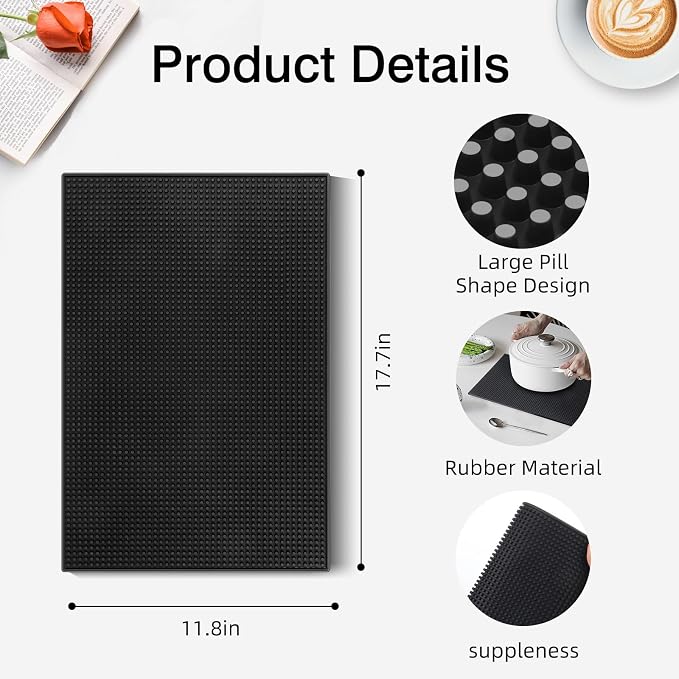 4 Pcs Bar Mats for Countertop 18 x 12 Inch Rubber Silicone Bar Drying Coffee - Image 4