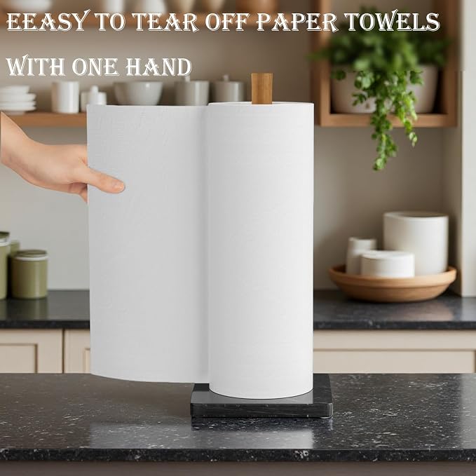 Buruis Wood Paper Towel Holder, Marble Base Modern Decorative Countertop - Image 3