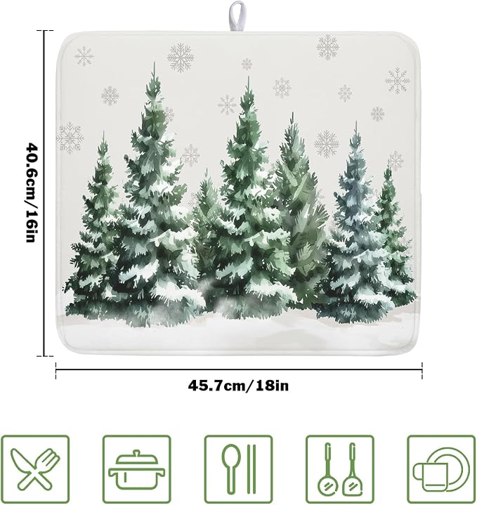 Christmas Dish Drying Mat 16x18 Inch Xmas Forest Tree Absorbent Dish Drainer - Image 2