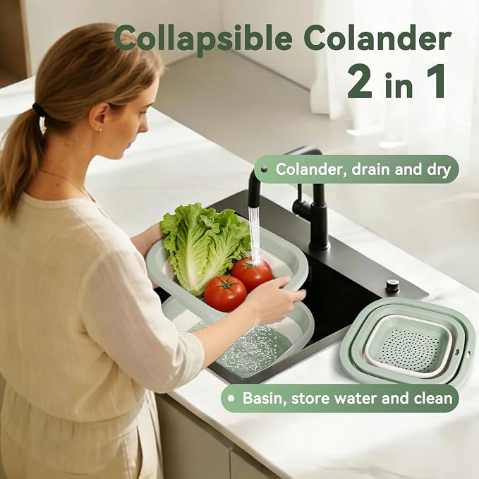 Collapsible Colander and Sink Basin Set - 2 in 1 Collapsible Colander Strainer - Image 3