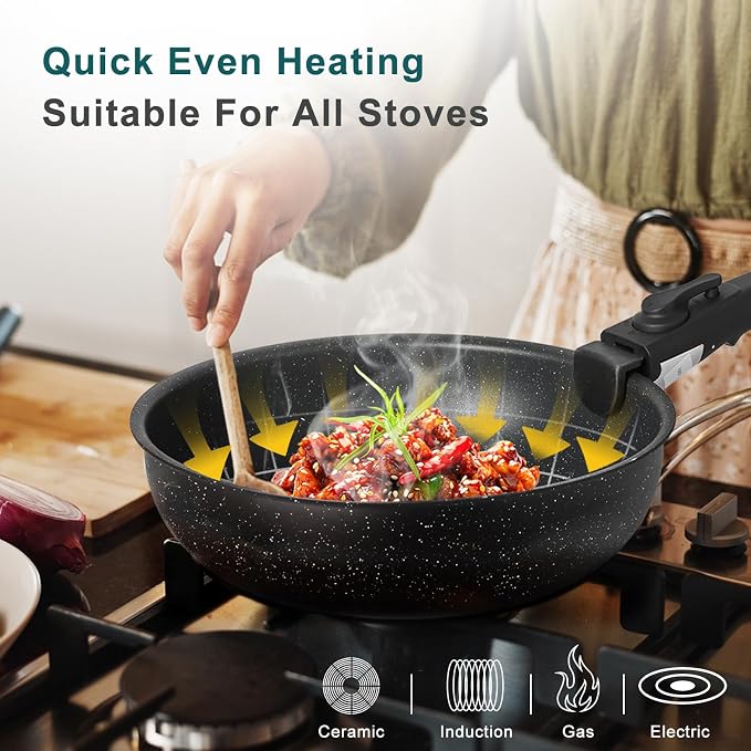 NEWBULIG 12-Piece Nonstick Cookware Set, Detachable Handle Pots and Pans - Image 4