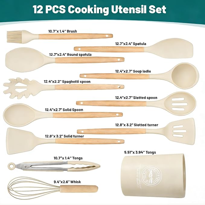 Silicone Cooking Utensil Set, Nonstick Kitchen Utensils 446°F Heat-Resistant - Image 2