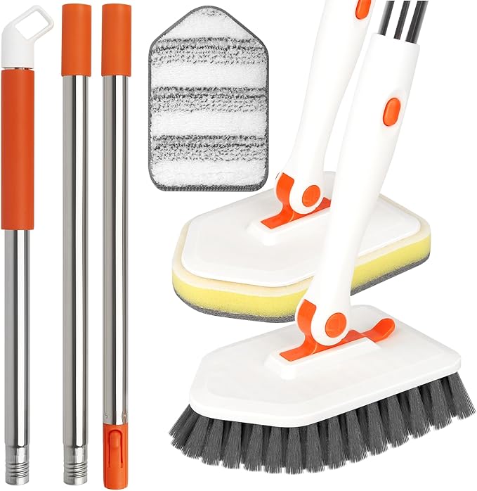 Long Handled Scrub Brush for Shower，3-in-1 Cleaning Brushes by HOME