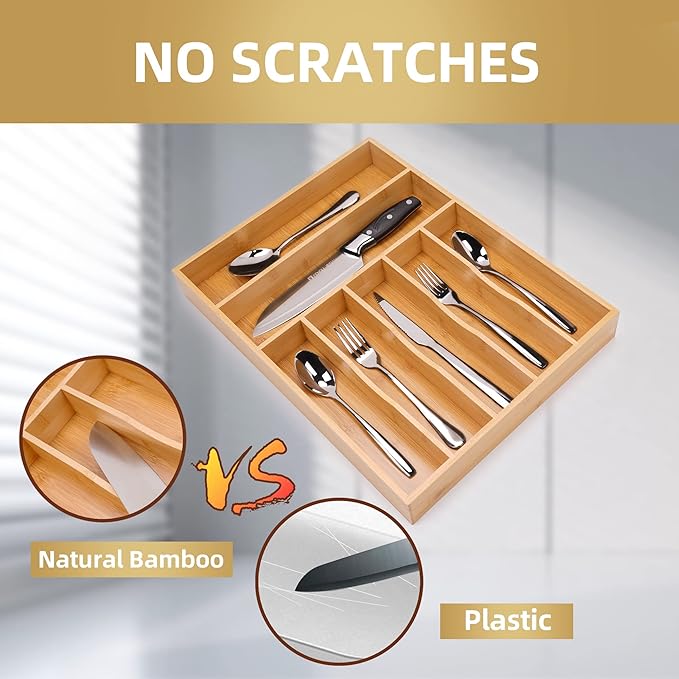 Besilord Silverware Organizer Kitchen Drawer Organizer Utensil Organizer Bamboo - Image 4