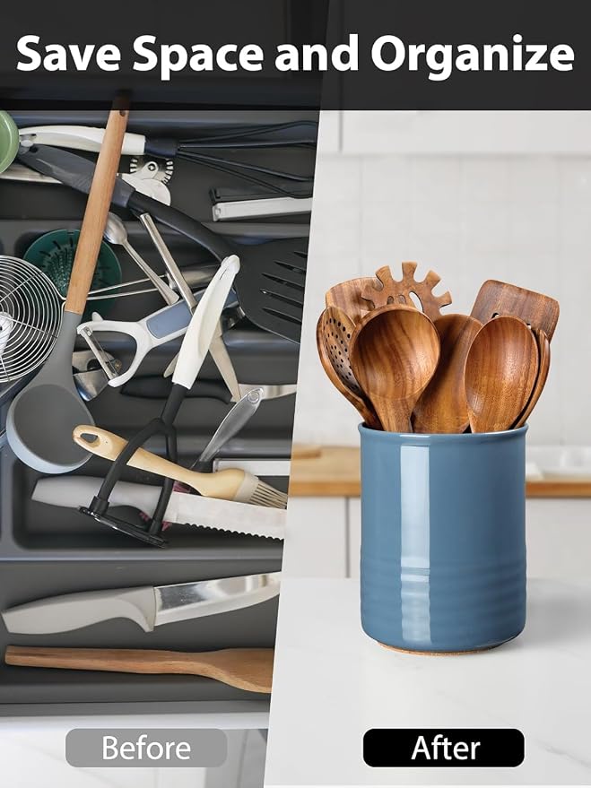 ABRUTY Utensil Holder, 6.7" Ceramic Kitchen Utensil Crock - Image 5