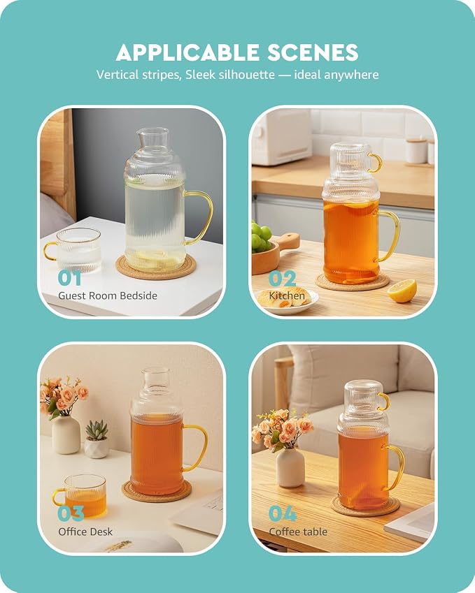 Baffect Bedside Water Carafe And Glass Set, High Borosilicate Glass Pitcher - Image 5
