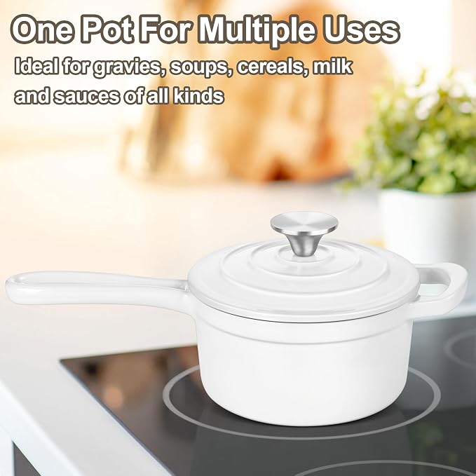 3 Quart Saucepan with Lid, Leonyo Enameled Cast Iron Sauce Pan, Heavy Duty Cast - Image 7