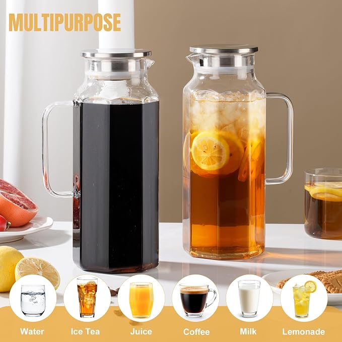 2 Pack 2 Liters/68 oz Octagon Glass Water Pitcher - Image 5