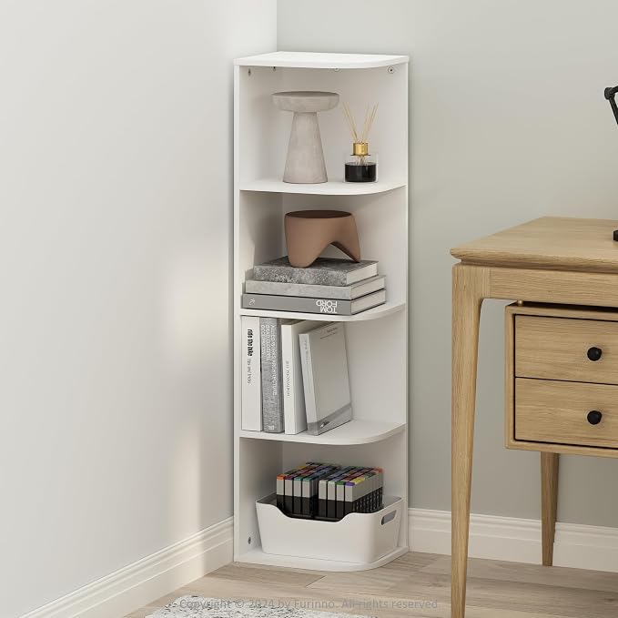 Furinno Reed Corner Shelf, 4-Tier Corner Bookshelf, Book Shelf, Corner Shelves by Furinno-FitsYourSpaceFitsYourBudget