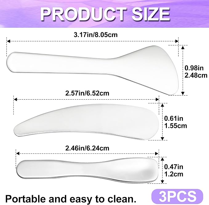 Pndeyo 3pcs Mini Stainless Steel Makeup Spatula, Reusable Cosmetic Cream - Image 2