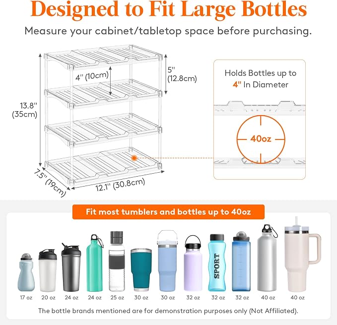 Lifewit Stackable Bottle Storage Organizer, Large Slot Water Bottle Tumbler Cup - Image 2