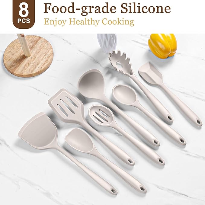 LIANYU 8Pcs Kitchen Cooking Utensils Set, Silicone Cooking Utensil Set - Image 3