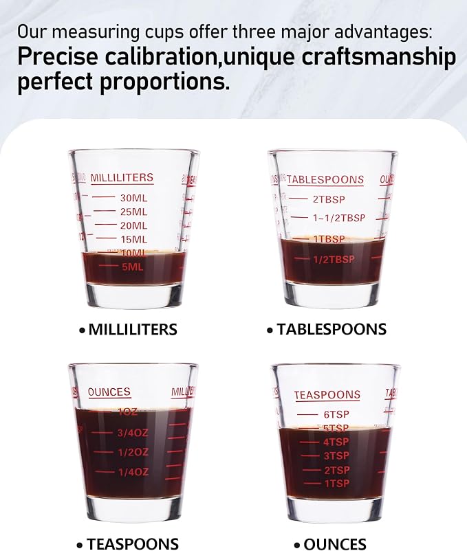 Shot Glasses Measuring Cup Set 4PACK Espresso Shot Glasses Liquid Heavy Glass - Image 3