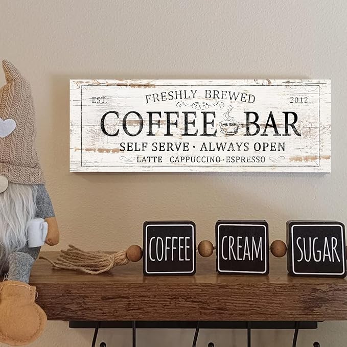 Coffee Bar Sign Decor Rustic Kitchen Canvas Sign Farmhouse Bar Hanging Wall - Image 3