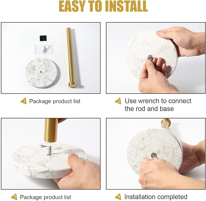Koville Paper Towel Holder Countertop, Marble and Brass Standing Paper Roll - Image 9