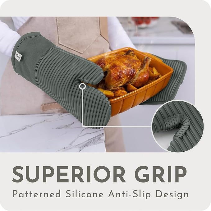 Extra Long Silicone Oven Mitts and Pot Holders Sets | Heat Resistant 500°F - Image 4