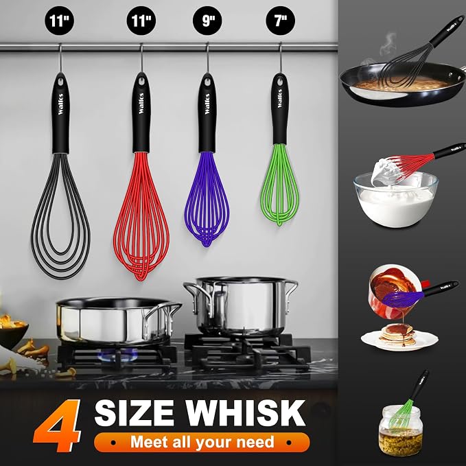 Walfos Whisk, Whisks for Cooking Non Scratch.Silicone Whisk Set of 4 Kitchen - Image 5