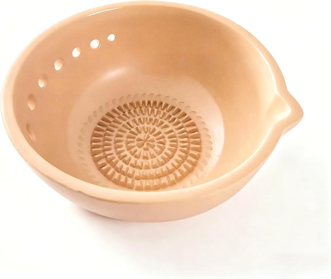 Garlic Grater Bowl 7-hole 2-in-1Kitchen Spanish Handheld Herb Stripper Ceramic by Unknown