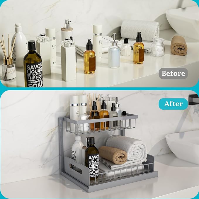 REALINN Under Sink Organizer, Pull Out Cabinet Organizer 2 Tier Slide Out Sink - Image 4