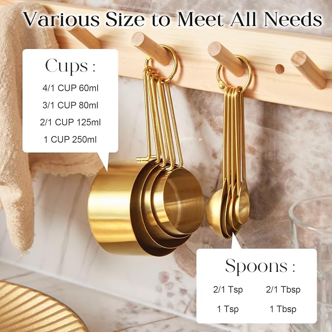 Golden 304 Stainless Steel Measuring Cups and Spoons Set, Premium Gold Kitchen - Image 2