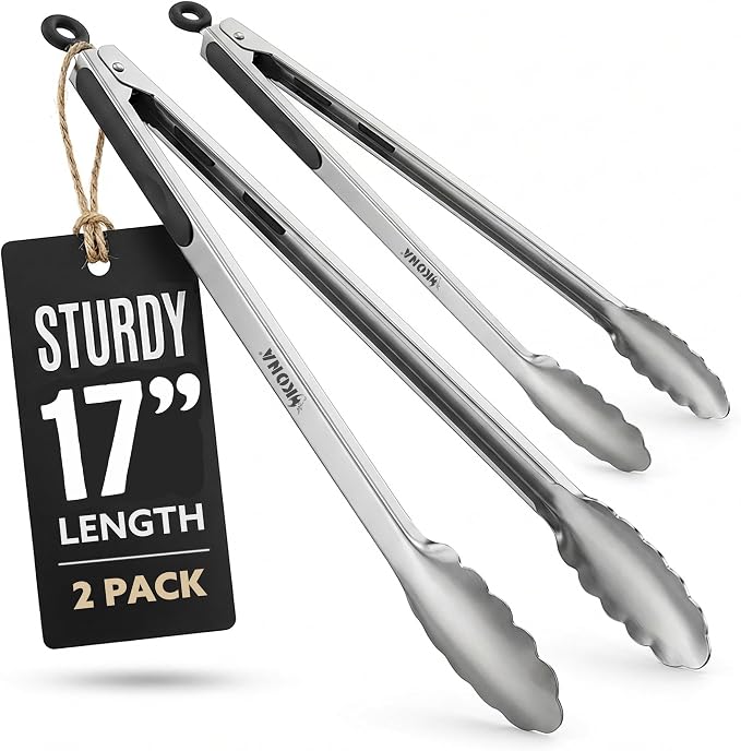 Kona Premium Stainless-Steel Locking Grill Tongs 17 inch, Heavy Duty Tongs by Kona