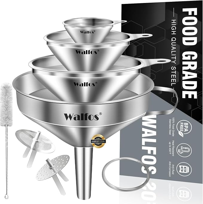 Stainless Steel Funnel, Walfos 4 Pack(4in、3 in、2.2 in、1.7in Kitchen Funnel by Walfos