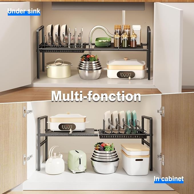 Mustorn Pots and Pans Organizer Under Cabinet, Expandable 1 Tier Under Sink - Image 6