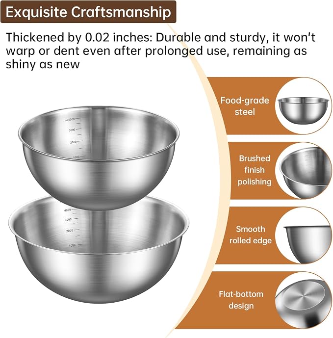 Gronivex Stainless Steel Mixing Bowls Set of 2, Food Grade 304, Dishwasher Safe - Image 2