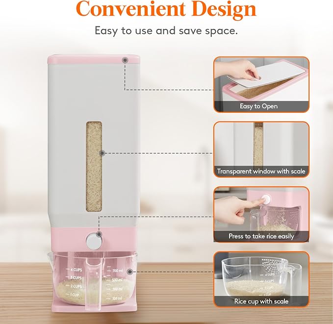 Lifewit 2 Pack Rice Dispenser 25 Lbs, Rice Storage Container Sealed Moisture - Image 4