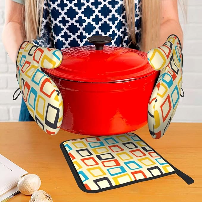 Mid Century Modern Oven Mitts and Pot Holders Sets of 3 Retro Heat Resistant - Image 7
