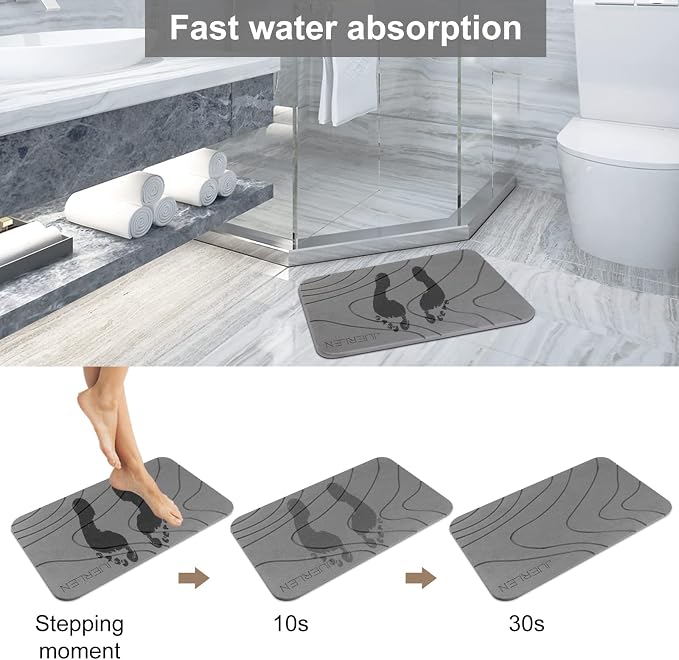 JUERLEN 2 Pack Diatomaceous Earth Shower Mat, Stone Bath Mat, Nonslip Super - Image 4