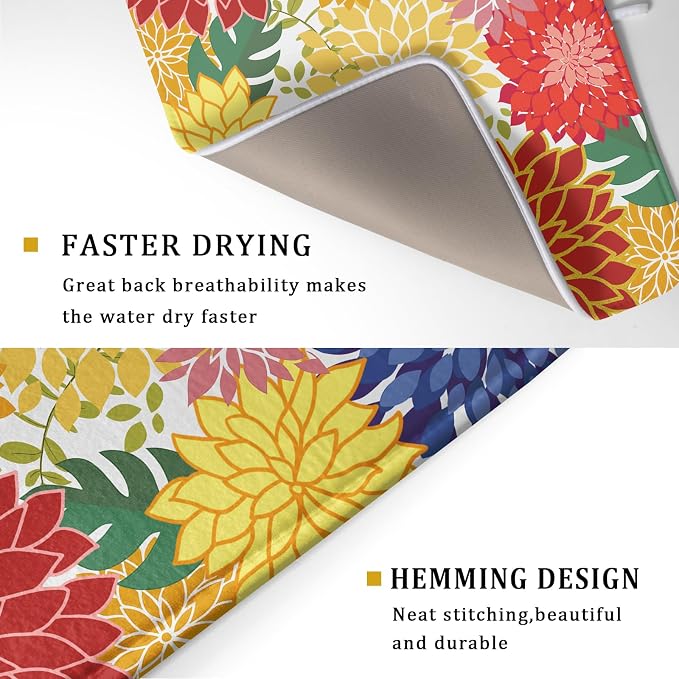 Modern Floral Dish Drying Mat Large Multicolored Tropical Drying Pad - Image 3
