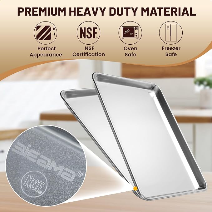 BIEAMA 12 Pack Half Size Baking Sheet Pan Aluminum Commercial Pan - Image 3