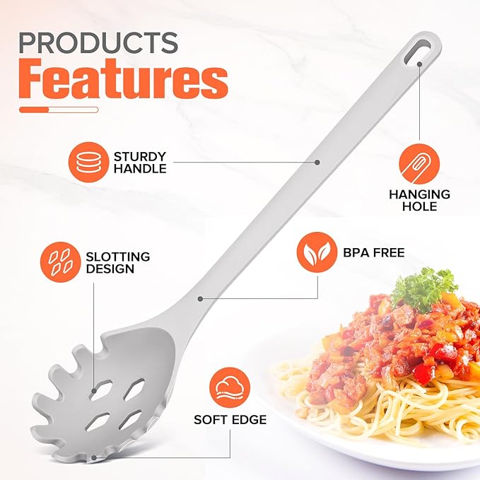 Silicone Spaghetti Spoon&Soup Ladle Cooking Utensils Set of 2, No Scratch - Image 5