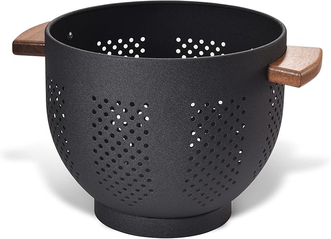 Metal Colander with Wood Handle and Stable Base, Powder Coated Steel Kitchen by Unknown