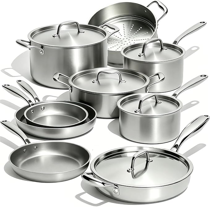 Umite Chef Stainless Steel Cookware Set, 5 Ply 14 Piece Stainless Steel Pot and by UmiteChef