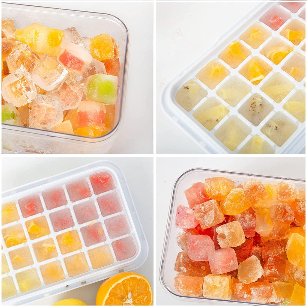 Ice Cube Tray with Lid and Bin, 64 pcs Ice Tray Kit with Ice Scoop
