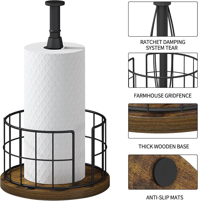 YINMIT Paper Towel Holder Countertop, One-Handed Tear Farmhouse Paper Towel - Image 4