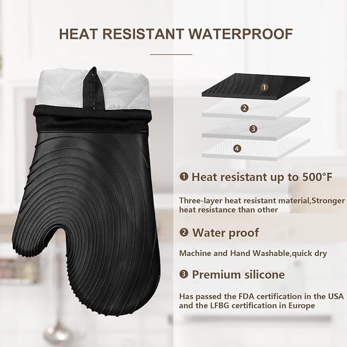 Silicone Oven Mitts-13.6 in Extended Oven Mitts Heat Resistant 500F, Oven Gloves - Image 3