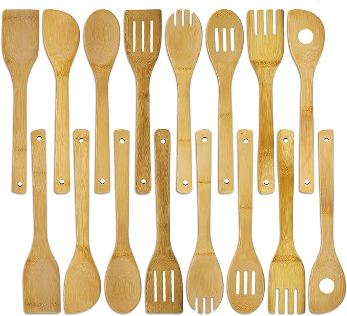 DEAYOU 16 PCS Bamboo Kitchen Utensils, Wood Spoons Spatula Set by DEAYOU