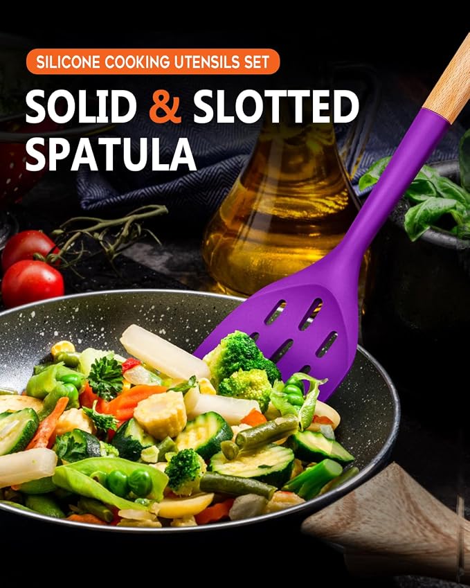 Pack of 2 Silicone Spatula, Non Stick Cooking Utensil Set, Wooden Handle - Image 6