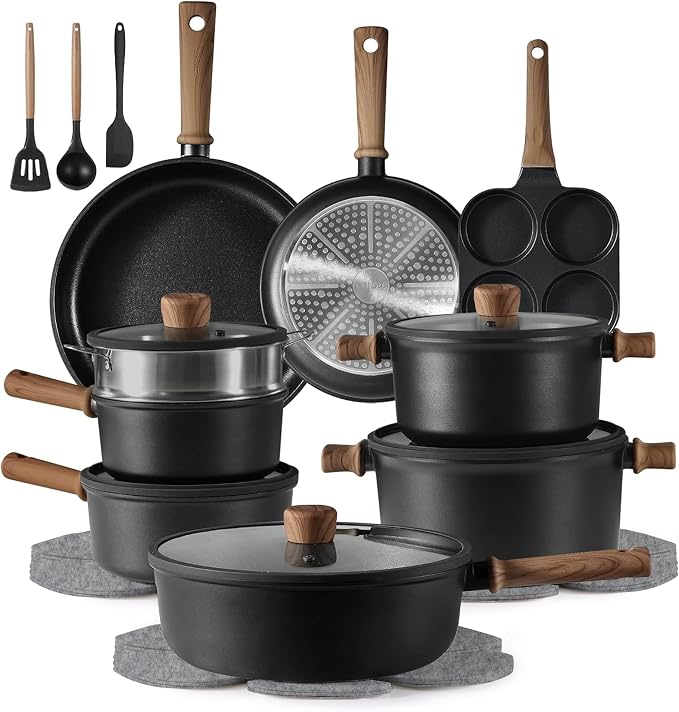 CAROTE 24Pcs Nonstick Kitchen Titanium Cookware Sets, Non stick Pots and Pans by CAROTE