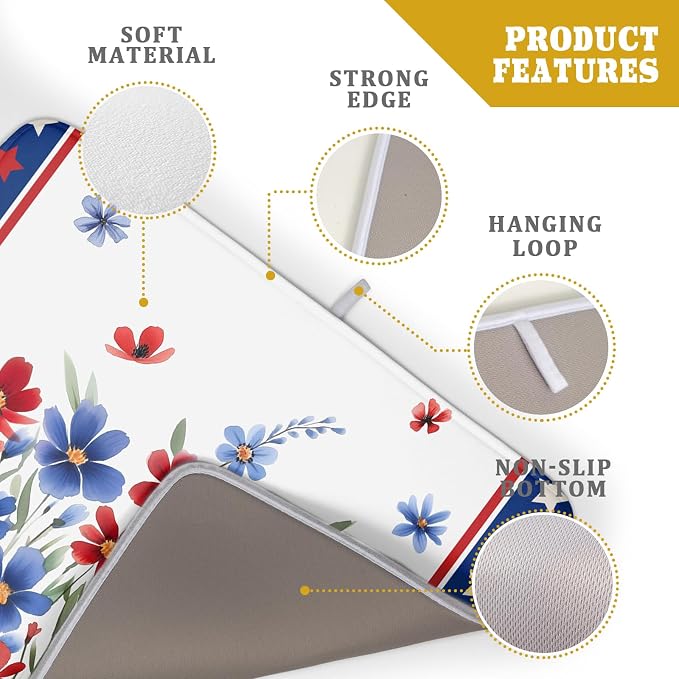 4th of July Dish Drying Mats for Kitchen Counter Summer Flowers Patriotic - Image 4